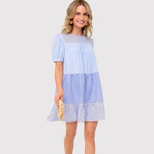 English Factory Womens Dress Blue Quinn Babydoll Striped Tiered A Line Small